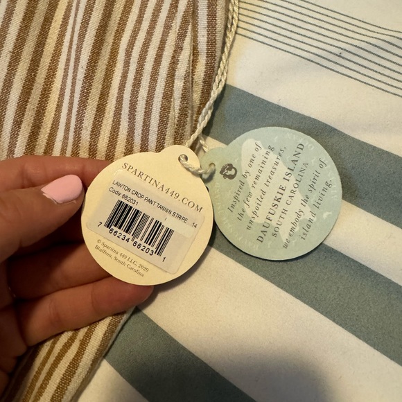Spartina 449 NWT Lawton Stripe Crop Pant in Tannin Stripe Size 14 - Picture 8 of 10